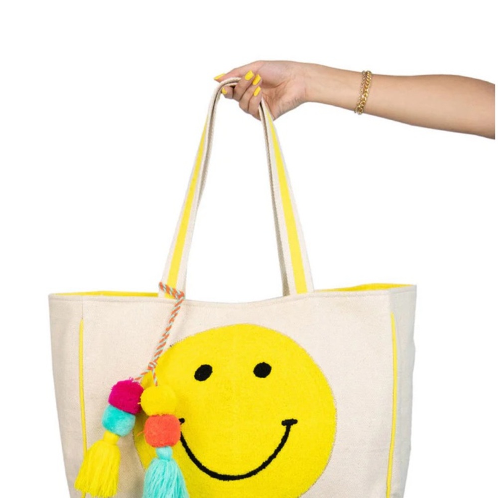 Smiley Face Canvas Tote Bag - Yellow Accents
